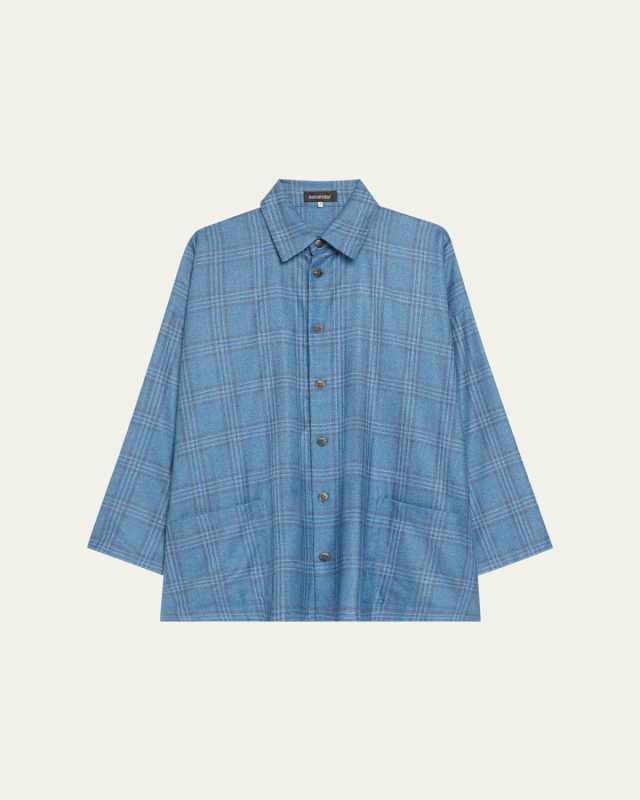 Wide A-Line Shirt Jacket With Collar (Long Length)